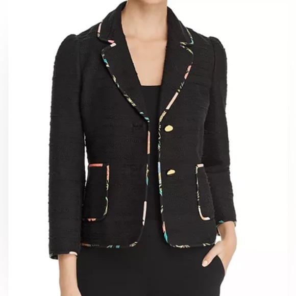 kate spade Jackets & Blazers - Kate Spade Black Blossom-Trimmed Tweed Blazer Size 10 MSRP 238.00